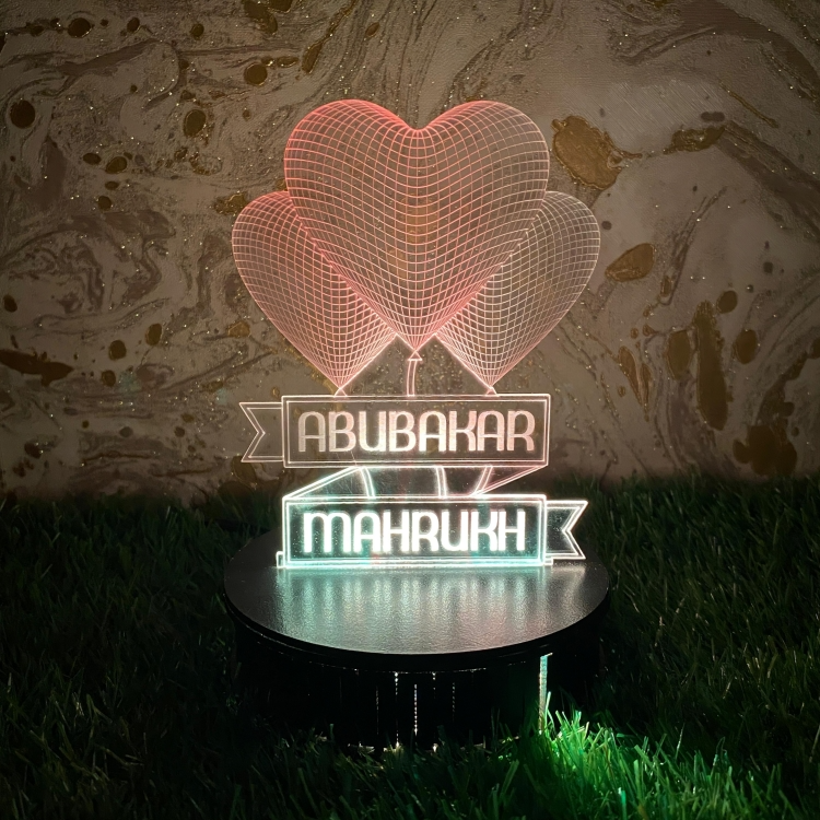 3 Hearts Customised illusion Lamp