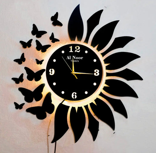 Butter fly leaves wall clock with light