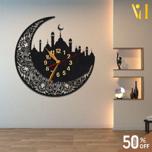 Moon & Mosque Islamic Wall Clock With Light