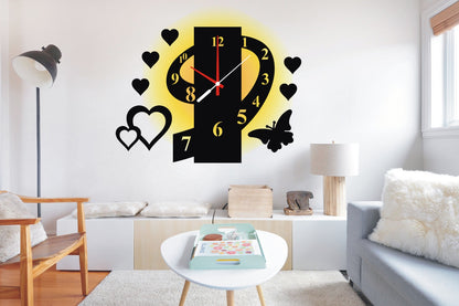 Round Heart Wooden Wall Clock With Light A26