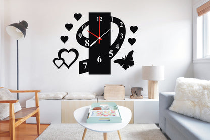 Round Heart Wooden Wall Clock With Light A26