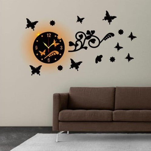 Butterfly Wall Clock With Light  A12